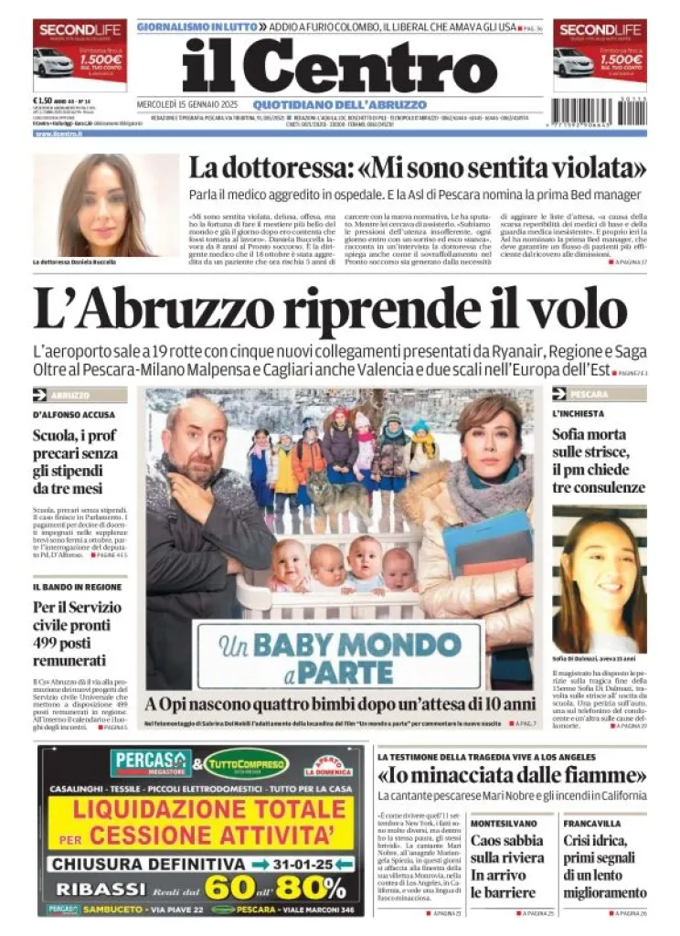 Prima-pagina-il centro-oggi-edizione-del-2025-01-15